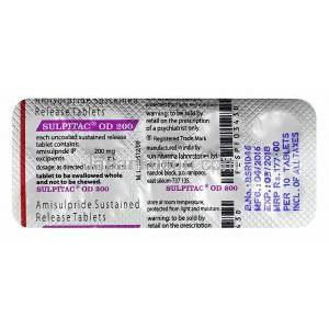 スルピタック SR, アミスルピリド 200mg 錠 (Sun Pharma) 包装裏面