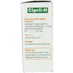 リシノプリル / ヒドロクロロチアジド配合, Cipril-H, 5mg/12.5mg 錠 (Cipla) 成分