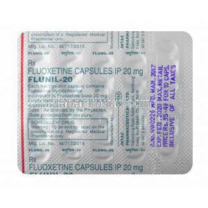 フルニル (フルオキセチン) 20mg カプセル裏面