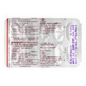 アルシプロ (シプロフロキサシン) 500mg 錠剤裏面