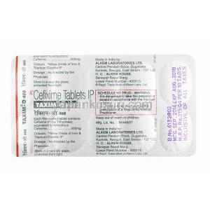 タキシム O (セフィキシム) 400mg 錠剤裏面