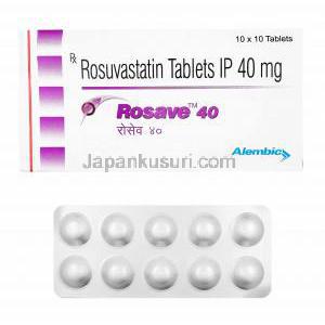 ロセーブ (ロスバスタチン) 40mg 箱、錠剤