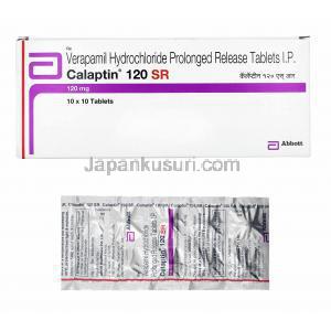 カラプチン, ベラパミル 120mg 徐放性錠 (Abbott) 箱、錠剤