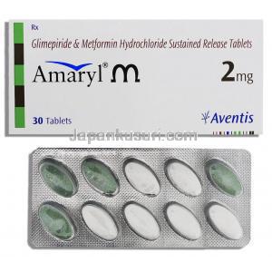 アマリルM Amaryl M, ゾリルM ジェネリック, メトホルミン/グリメピリド配合 500mg / 2mg 錠 (Sanofi Aventis)