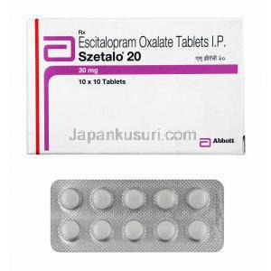 スゼタロ (エスシタロプラム) 20mg 箱、錠剤