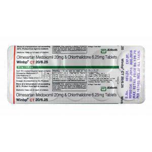 ウィンビーピー CT (オルメサルタン 20mg/ クロルタリドン 6.25) 錠剤裏面