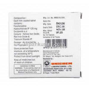 アレルフェックス (フェキソフェナジン) 120mg 製造元