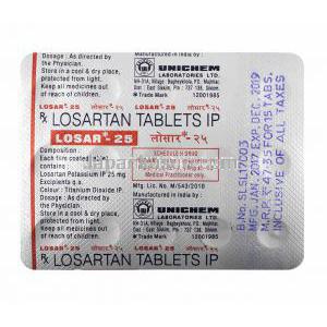 ロサル (ロサルタン) 25mg 錠剤裏面