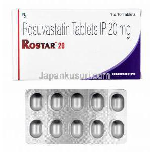 ロスター (ロスバスタチン) 20mg 箱、錠剤