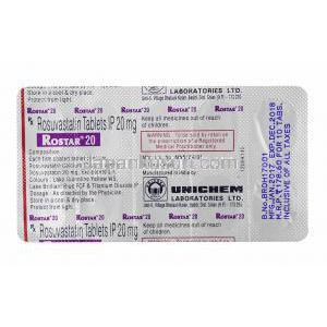 ロスター (ロスバスタチン) 20mg 錠剤裏面