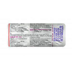 ハルド SR,  微粉化天然プロゲステロン, 300 mg 徐放性錠, シート情報