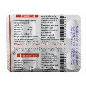 フィバター (アトルバスタチン 5mg/ フェノフィブラート 145mg) 錠剤裏面