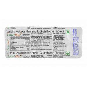 アイサイトプラス (ルテイン/ アスタキサンチン/ L-グルタチオン) 錠剤裏面