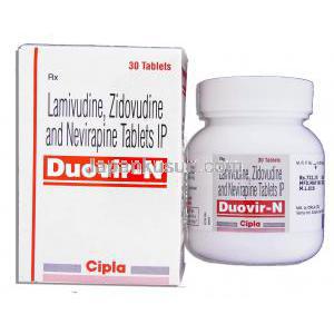 デュオビル-N Duovir-N,  ラミブジン・ジドブジン USP・ネビラピン配合 300mg/ 150mg/ 200mg 錠 (Cipla)