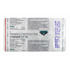 クレサー CT (テルミサルタン 80mg/ クロルタリドン 12.5mg) 錠剤裏面