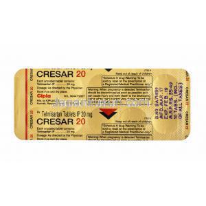 クレサー, テルミサルタン 20mg (Cipla) 錠剤裏面