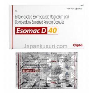 エソマック D (ドンペリドン 30mg/ エソメプラゾール 40mg) 箱、カプセル