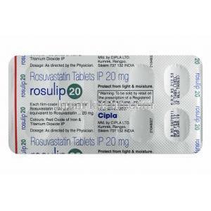 ロスリップ (ロスバスタチン) 20mg 錠剤裏面