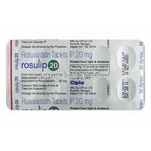 ロスリップ (ロスバスタチン) 20mg 錠剤裏面