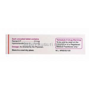 ラミプレス H (ラミプリル 2.5mg/ ヒドロクロロチアジド 12.5mg) 成分