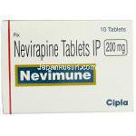 ネビラピン (ビラミューンジェネリック), Nevimune, 200mg 錠 (Cipla) 箱