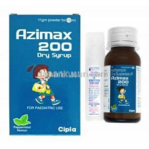 アジマックス ドライシロップ ペパーミント味 (アジスロマイシン) 200mg 15ml 箱、ボトル