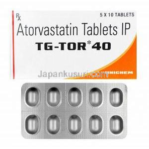 TGトール (アトルバスタチン) 40mg 箱、錠剤