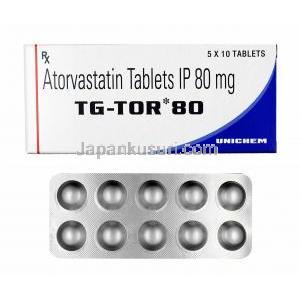 TGトール (アトルバスタチン) 80mg 箱、錠剤