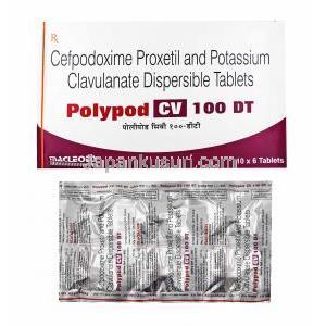 セフポドキシム / クラブラン酸, Polypod CV,  200MG / 125MG 錠 (Macleods Pharma) 箱、錠剤