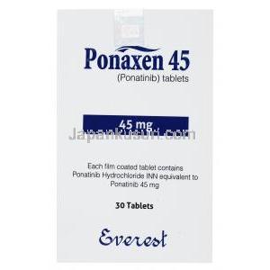 ポナクセン, ポナチニブ 45mg, 30錠, 製造元：エベレスト製薬, 箱表面