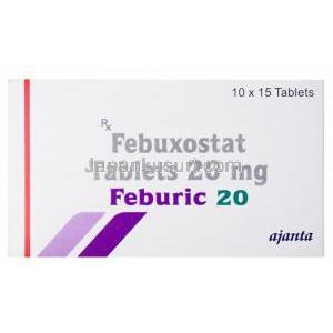 フェブリク 20, フェブキソスタット 20mg, 製造元： Ajanta, 箱表面