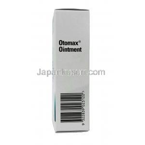 オトマックス 軟膏,  (1ml あたり) ゲンタマイシン 2640 IU/ ベタメタゾン 0.88 mg/ クロトリマゾール 8.80 mg, 17ml, 箱側面