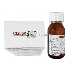 クラボン ドュオ 経口懸濁液 (アモキシシリン/ クラブラン酸) 30ml 箱上部、ボトル