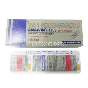 Anawin Heavy Injection, Bupivacaine 5mg box and ampoule back