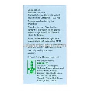 ノバピム 注射,セフェピム 0.5mg, 筋注,静注用,製造元：Lupin,箱情報