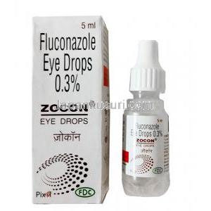 ゾコン点眼薬, フルコナゾール点眼薬 0.3% 5ml, 製造元：FDC, 箱, ボトル表面