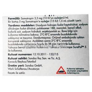 Omnitrope Injection, 5mg/1,5ml (15IU),Sandoz , Box side presentation