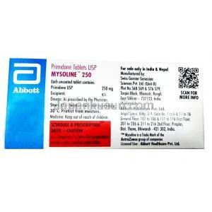 マイソリン, プリミドン250mg, 製造元：Abbott Healthcare, 箱情報, 成分, 保管方法, 注意事項