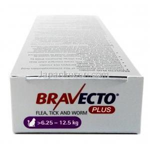 ブラベクトプラス, フルララネル500mg/ モキシデクチン25mg,大型猫用 (6.25kg-12.5kg), 1.79ml X 2ピペット, 製造元MSD Animal Health,箱上面