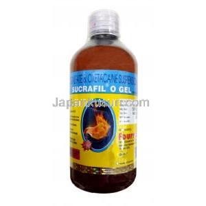 スクラフィル O 懸濁液,スクラルファート 500mg/5ml/ オキセタカイン 10mg/5ml, 製造元：Fourrts India Laboratories Pvt Ltd, 200ml, ボトル表面