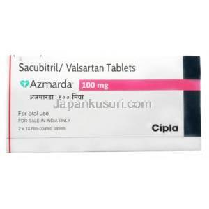 アズマルダ 100mg, サクビトリル 49mg/ バルサルタン 51mg, 製造元：Cipla,箱表面