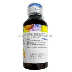 ジート 内服液,ジフェンヒドラミン 10mg/5ml/ 塩化アンモニウム 100mg/5ml/ クエン酸ナトリウム 60mg/5ml, 製造元：Alembic Pharma, ボトル情報, 製造元, 製造番号, 製造日, 消費期限