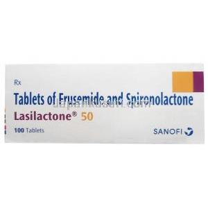 ラシラクトン, フロセミド 20mg/ スピロノラクトン 50mg, 製造元： Sanofi India, 箱側面 (100錠)