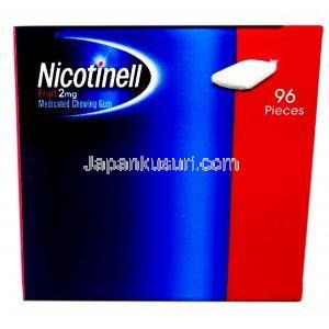 ニコチネル 薬用チューインガム,ニコチンポラクリリン 2mgフルーツ味 96個入り , 製造元：GSK,箱側面