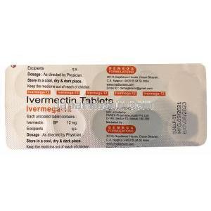 イベルメガ 12mg, イベルメクチン 12mg, 製造元:Demega Formulations, シート情報2