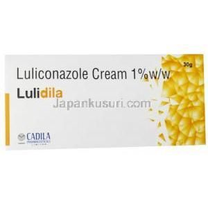 ルリディラ クリーム, ルリコナゾール 1% クリーム, 製造元：Cadila Pharmaceuticals Ltd, 箱表面