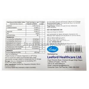 リー バイオティック, プレバイオティック / プロバイオティクス, カプセル,製造元： Leeford healthcare, 箱情報