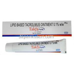 タクファフォルテ 軟膏, タクロリムス 0.1%w/w, 軟膏 20g,製造元： Intas Pharmaceuticals, 箱, チューブ