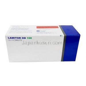 ラミトール OD 100, ラモトリジン 100mg, 製造元：Torrent Pharma, 箱表面