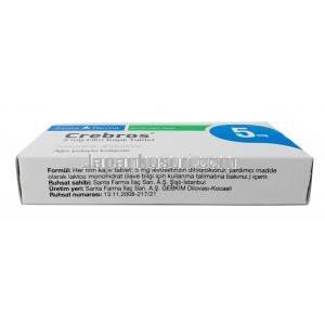 クレブロス,レボセチリジン 5 mg, 20錠, 製造元：Santa Farma, 箱情報, 製造元